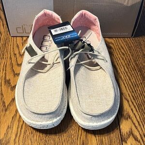 Hey Dude Chambray White Nut Boat Shoes